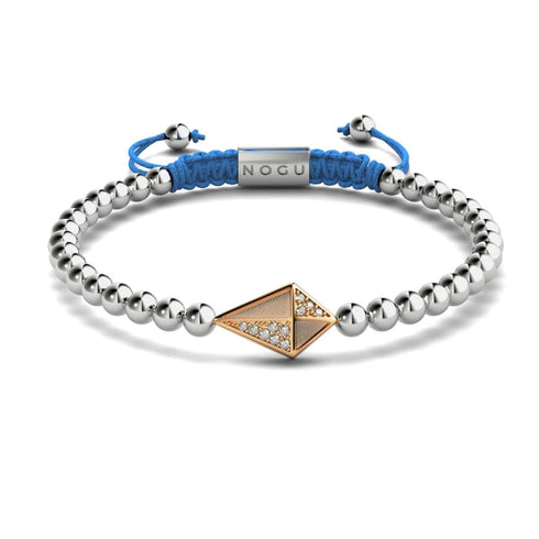 Cerf-volant | Or rose 18 carats et argent et bleu | Bracelet Charmballa en Cristal de Macramé